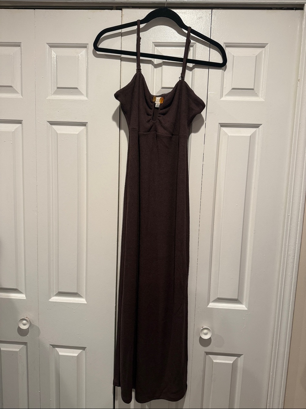 a new day Dark Brown Ribbed Maxi Dress with Spaghetti Straps